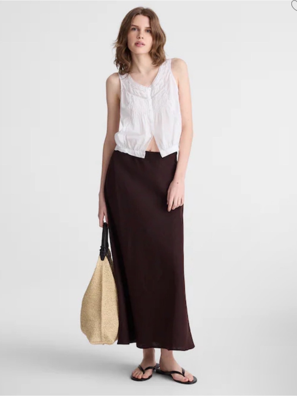 Madewell Maxi Slip Skirt in Linen Cocoa Brown Size 2 $128